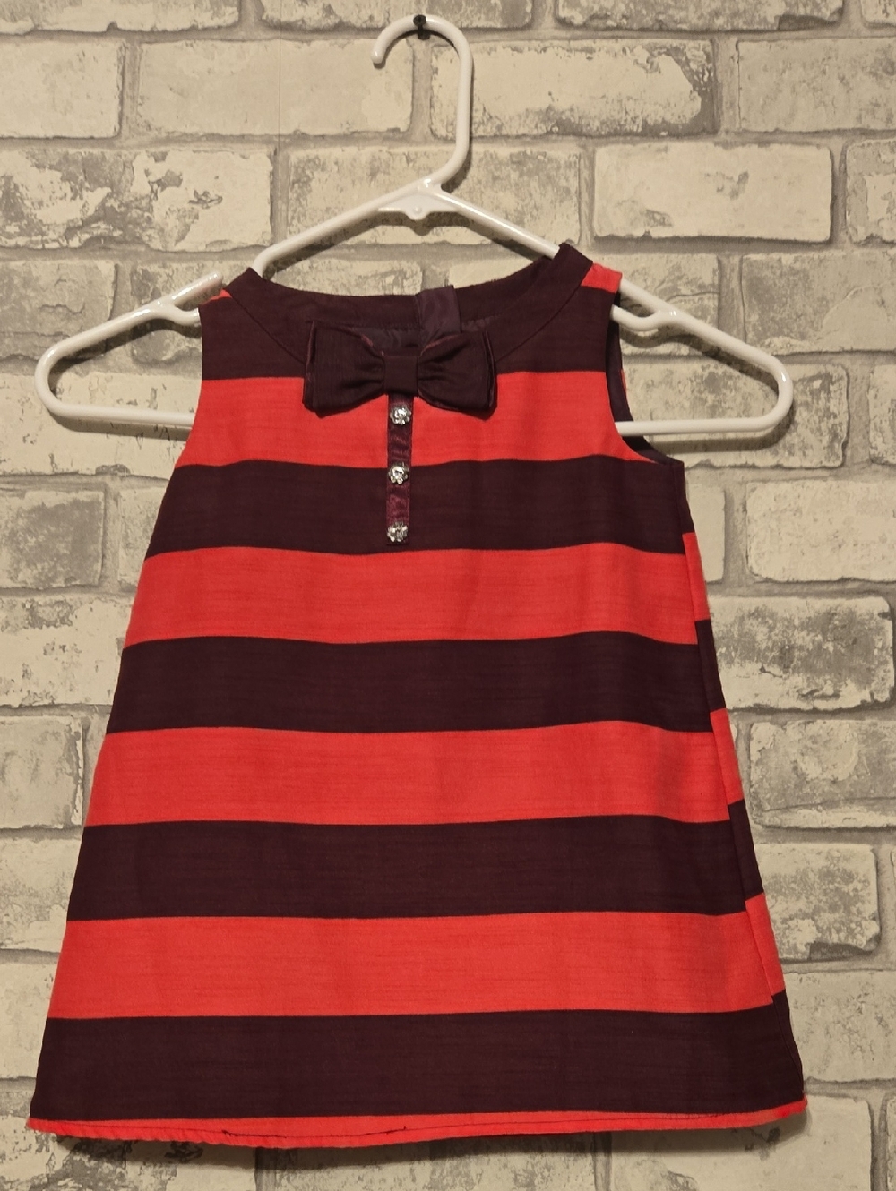 H&M Pink and Dark Purple Striped Bow-Accent Sleeveless Dress